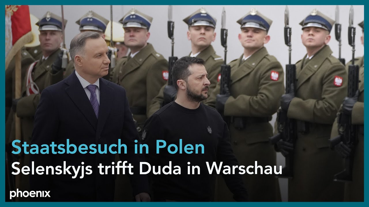 Staatsbesuch Selenskyj in Polen: Empfang mit militärischen Ehren im Präsidentenpalast in Warschau