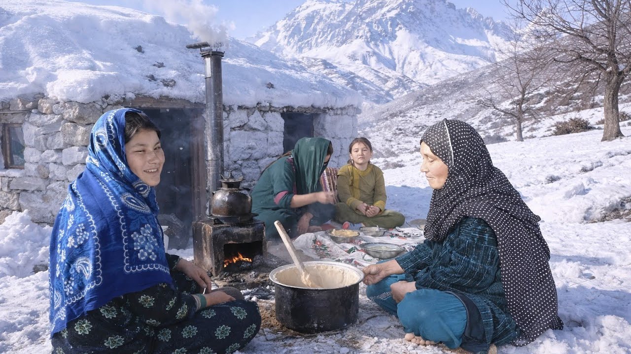 A Peaceful Snowy Day in an Afghan Village | Silent Traditional Cooking in Daykundi ❄️🔥