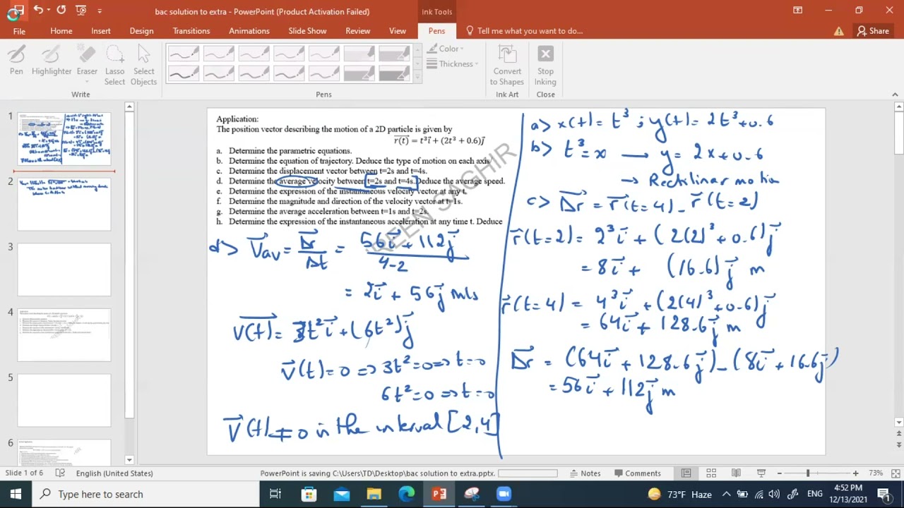 Grade 11 SS : motion of a particle in a plane extra solution