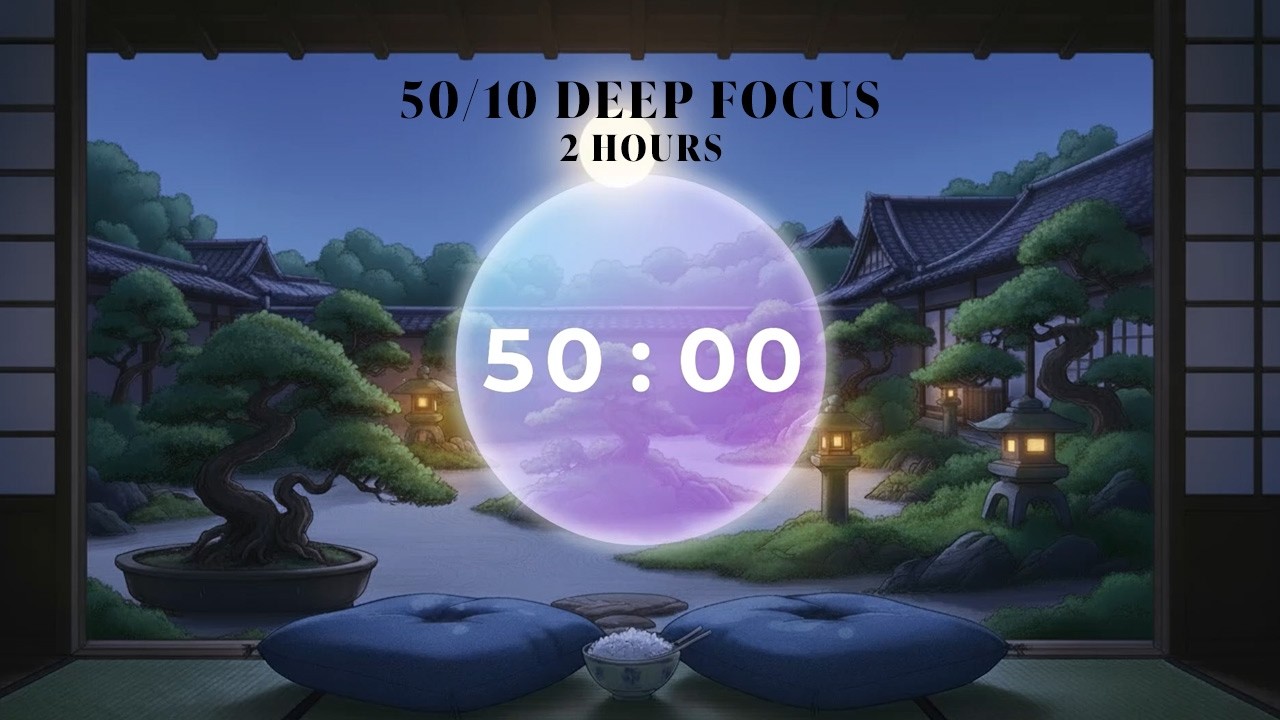 50/10 Pomodoro Timer ✨ Summer Evening & Night [2 Hours] Deep Focus Japanese Zen Garden