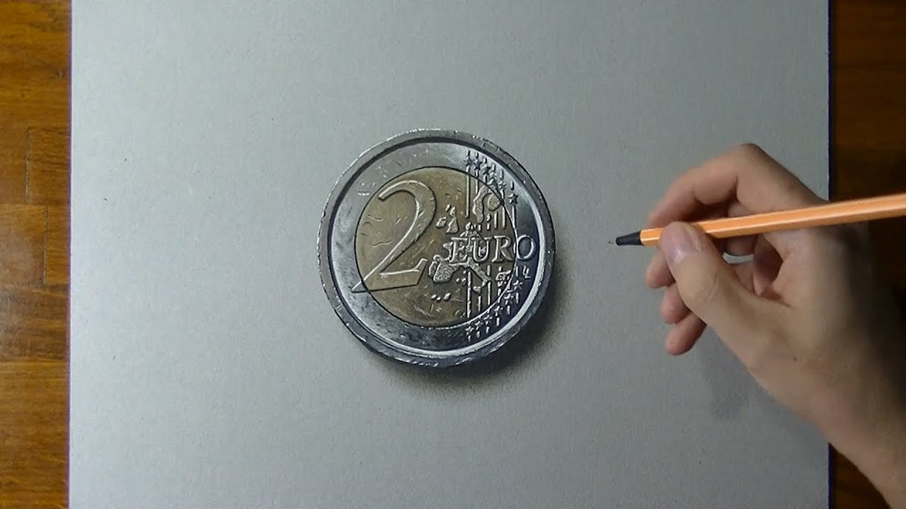 Disegno realistico in timelapse: moneta da due euro
