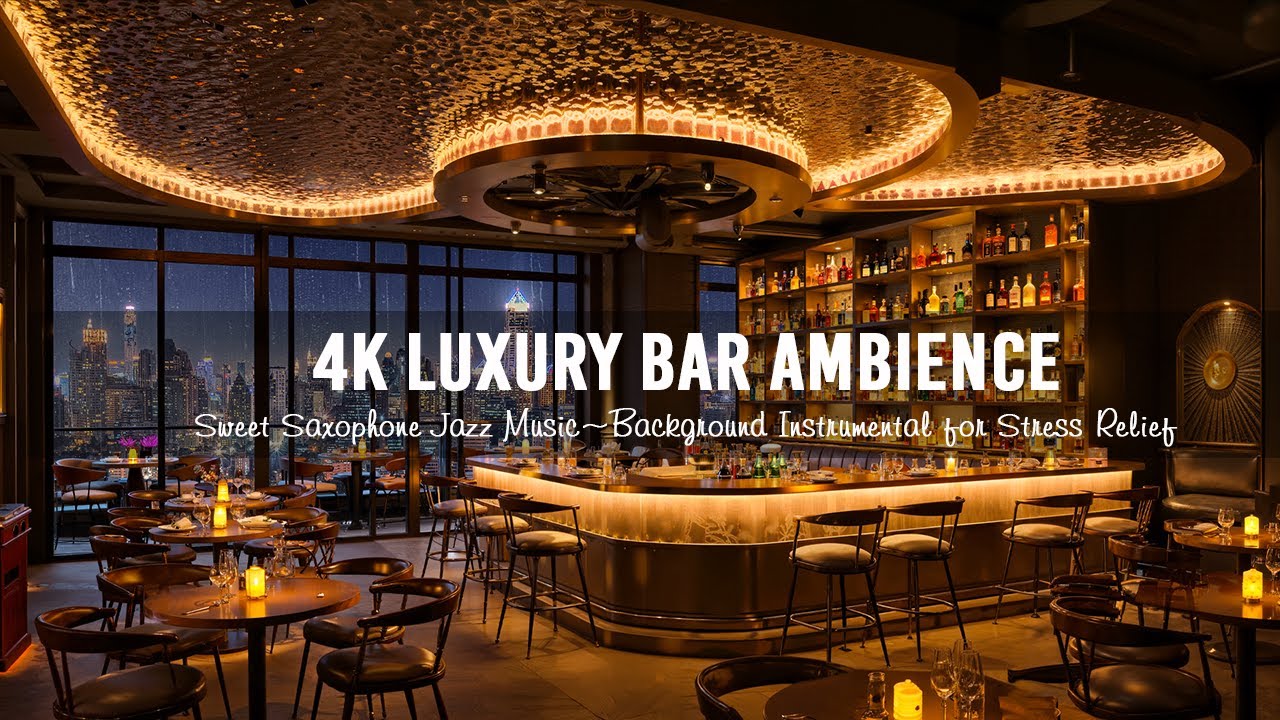 4K Luxury Bar Ambience with Sweet Saxophone Jazz Music🍷Background Instrumental for Stress Relief