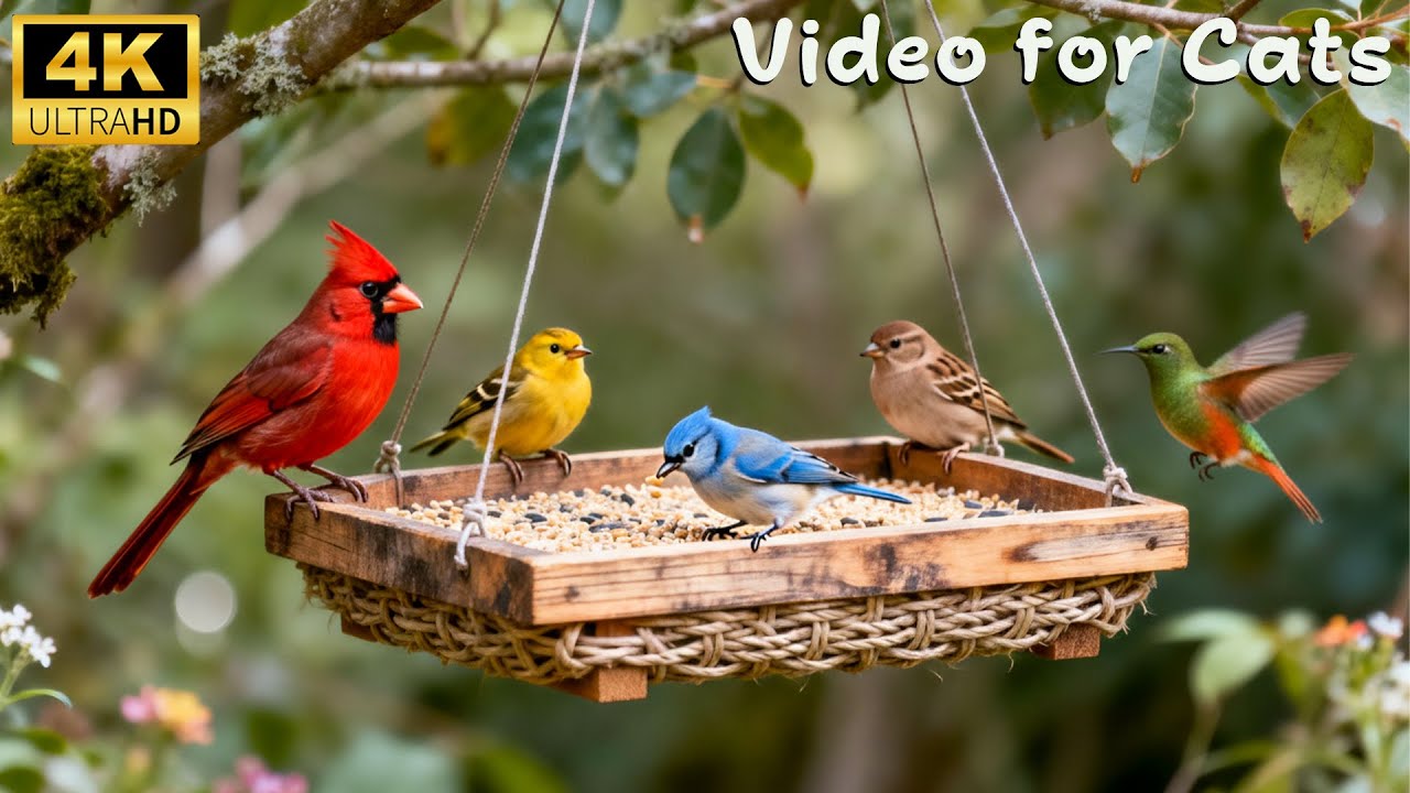 Cat TV Birds 🐦 Real Birds for Cats to Watch | Calming Bird Feeder Video