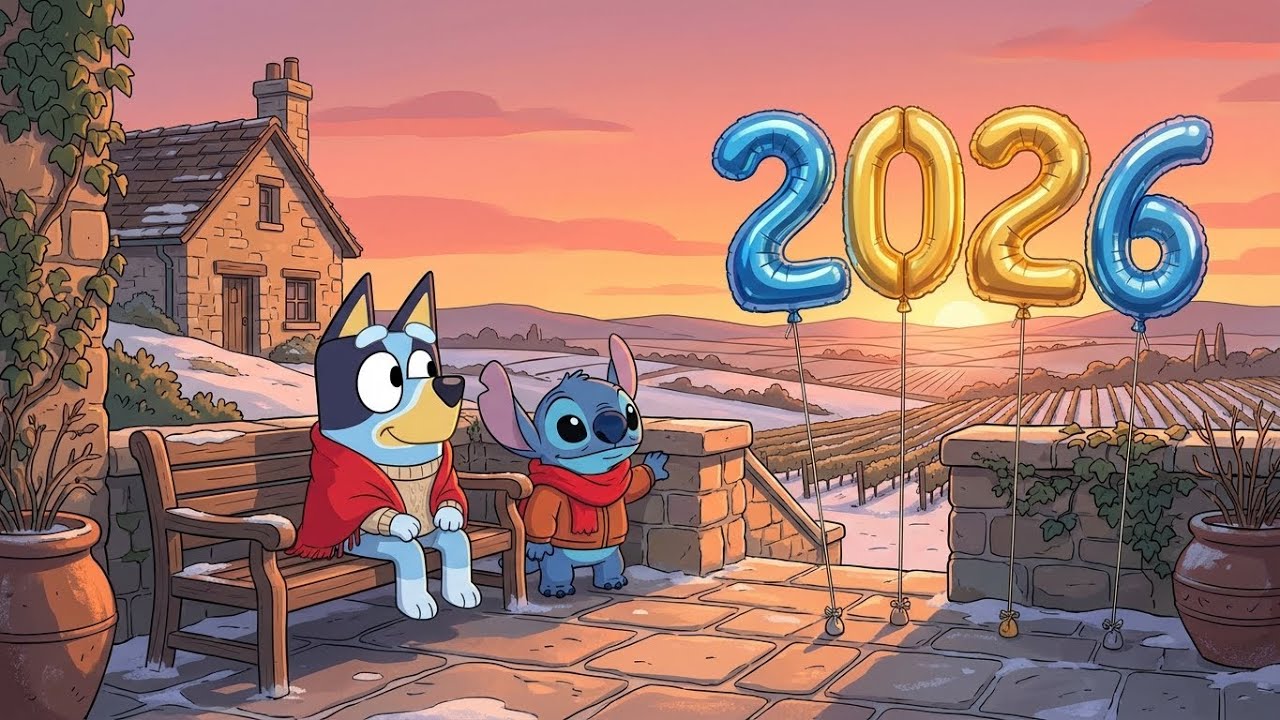 Stitch & Bluey Golden Sunset New Year 2026 🎆 Chill Lofi Beats for Relax & Focus 💫 Cozy Start of 2026