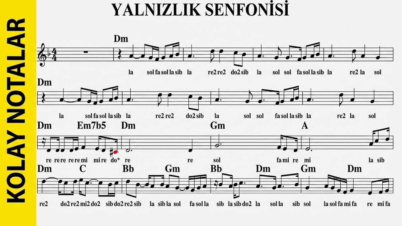 YALNIZLIK SENFONİSİ--Dm--:Guitar,Keyboard,Flute,Violin,Melodica,Ukulele,Recorder.
