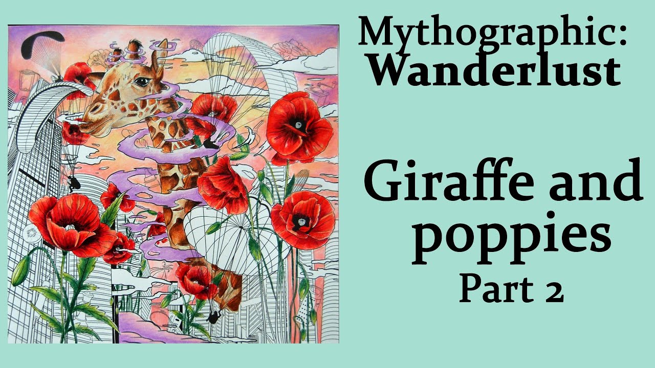 Coloring poppies with Polychromos pencils in Mythographic: Wanderlust #adultcoloring