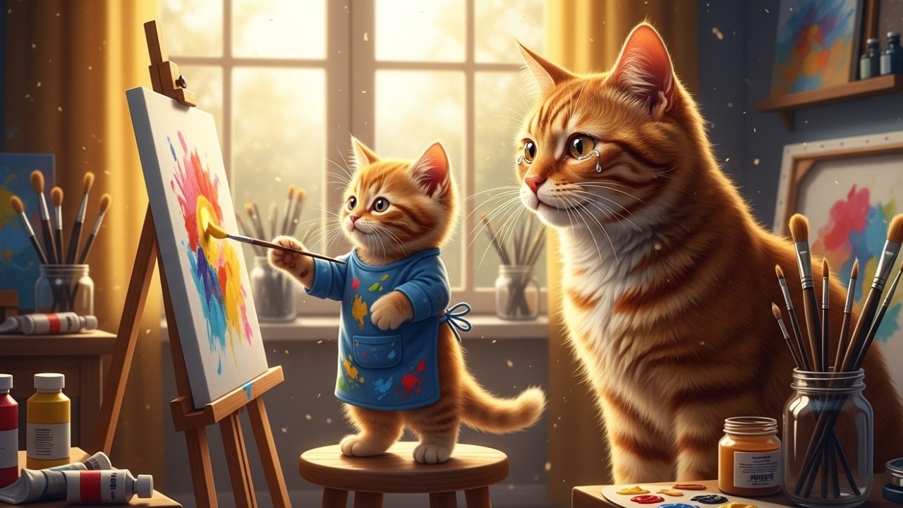 茶トラの子猫が画家に――その絵に母猫はうれし涙