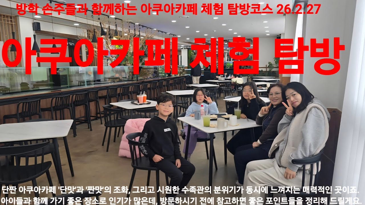 • 입장료 무료(1인 1음료)'라는 합리적인 운영 방식 덕분에 아이와 함께 방문하거나 데이트 코스로 인기가 높습니다 대형 수족관과 다양한 해양 생물을 편안하게 감상할 수 있습니다.