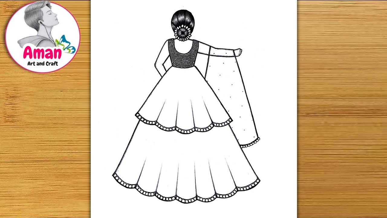 Beautiful dress girl drawing | How to draw a cute girl with dress | Pencil sketch step by step
