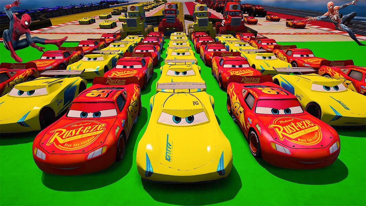 GTA 5 SPIDERMAN Cars Challenge Lightning & Monster McQueen Jackson Storm Miss Fritter & Friends Cars