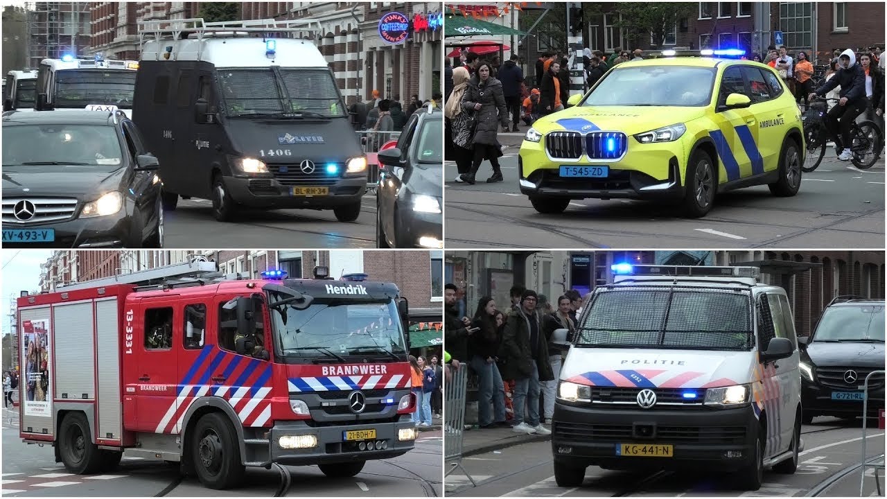 👑 Grote Drukte Rond Koningsdag 2024 in Amsterdam-Centrum | Zeer Veel Hulpdiensten met Spoed