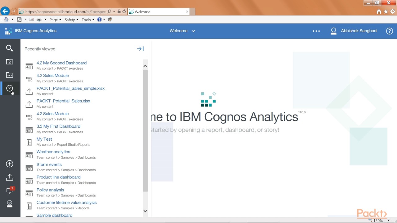 First Guide to Dashboards using IBM Cognos Analytics (V11) : Welcome Portal  | packtpub.com