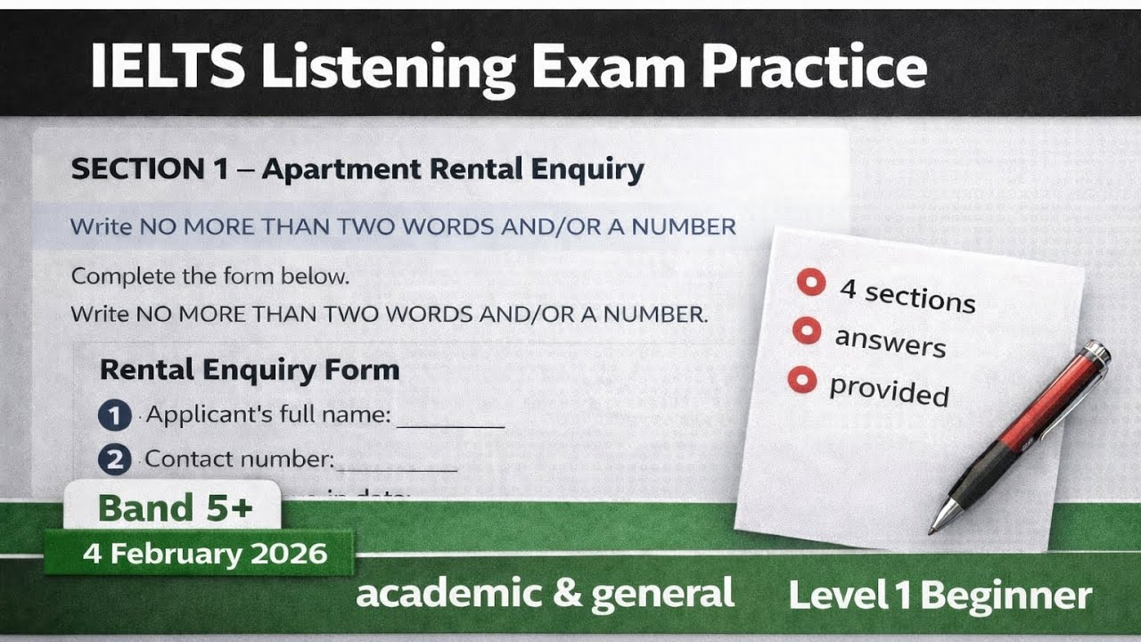 IELTS Listening Practice Test 1 &ndash; Level 1 Beginner | Full Test + Answers