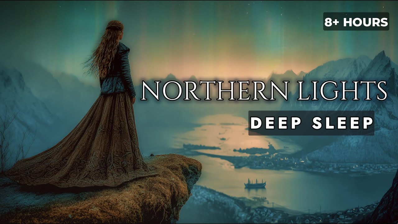 Northern Lights Sleep Music (8+ Hours, 4K) — Nordic Fjord Night • Deep Sleep