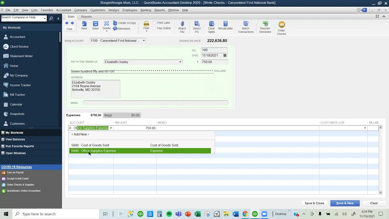 How to write a check in QuickBooks
