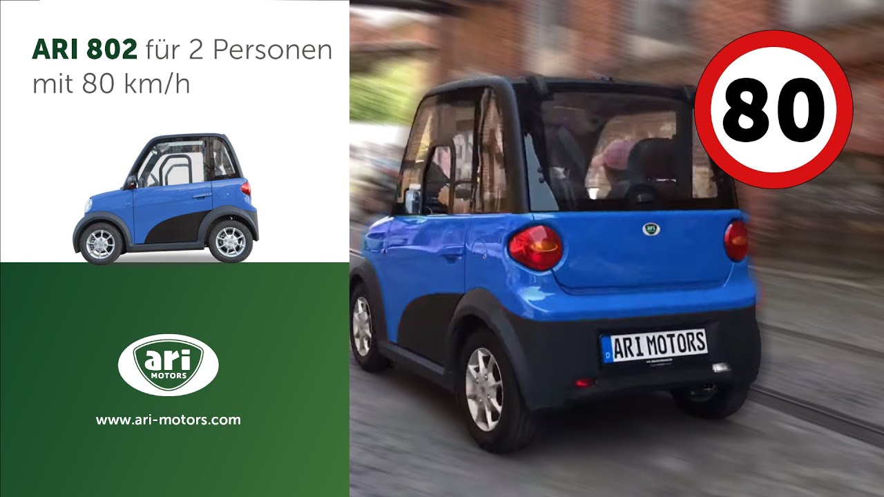 ARI 802- Elektroauto für 2 Personen, max. 80 km/h - Ideal für Pendler, Eltern und Dienstleister