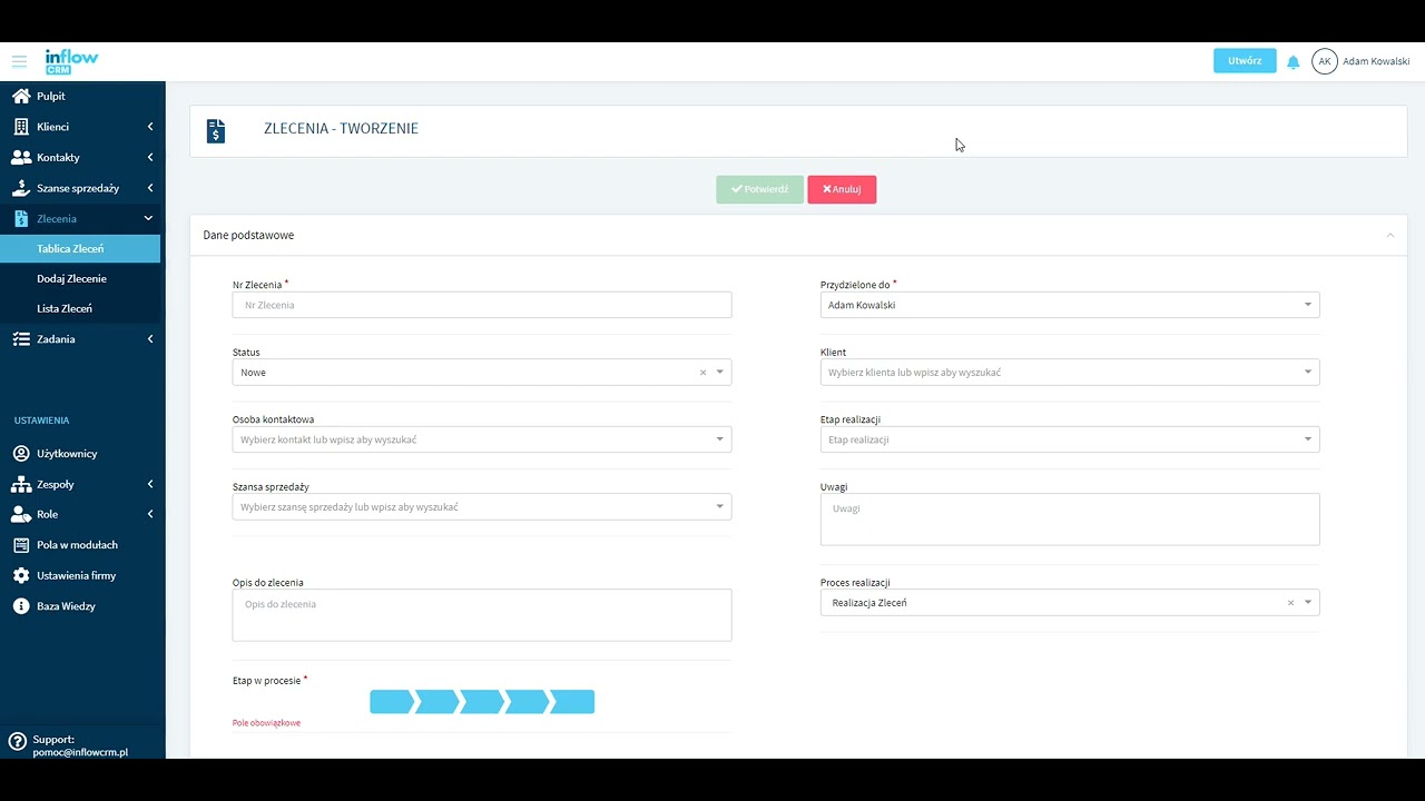 Wystartuj z Inflow CRM - Konfiguracja Procesu Realizacji Zleceń