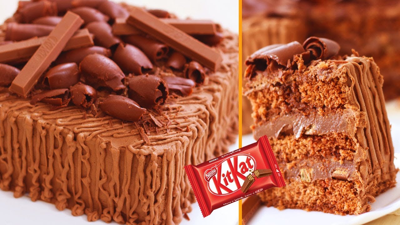 BOLO DE CHOCOLATE COM RECHEIO DE CHOCOLATE E BOMBOM KITKAT I DIKA DA NAKA