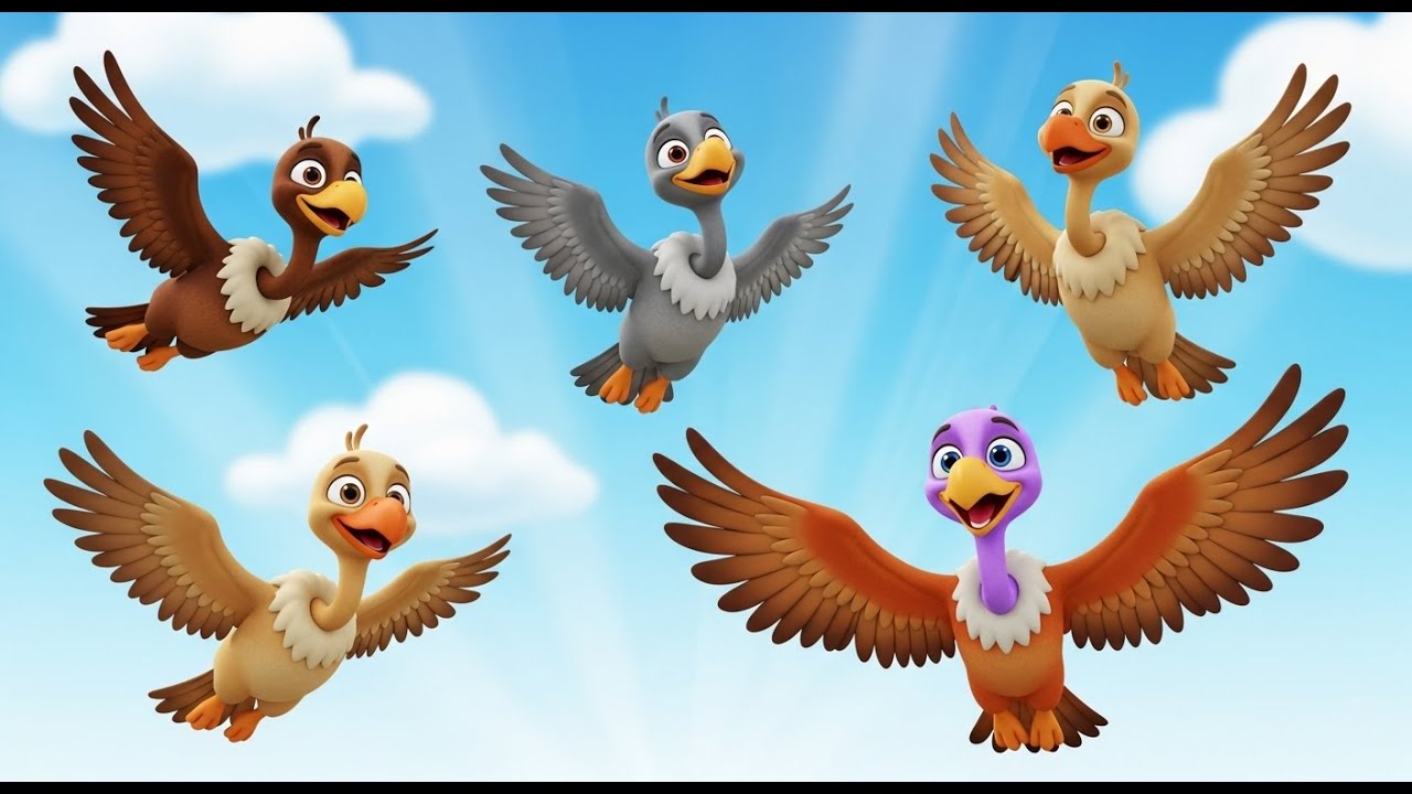 Cinco Pequeños Buitres Vuelan, Vuelan, Vuelan 🦅 | Rimas Infantiles y Canciones para Niños