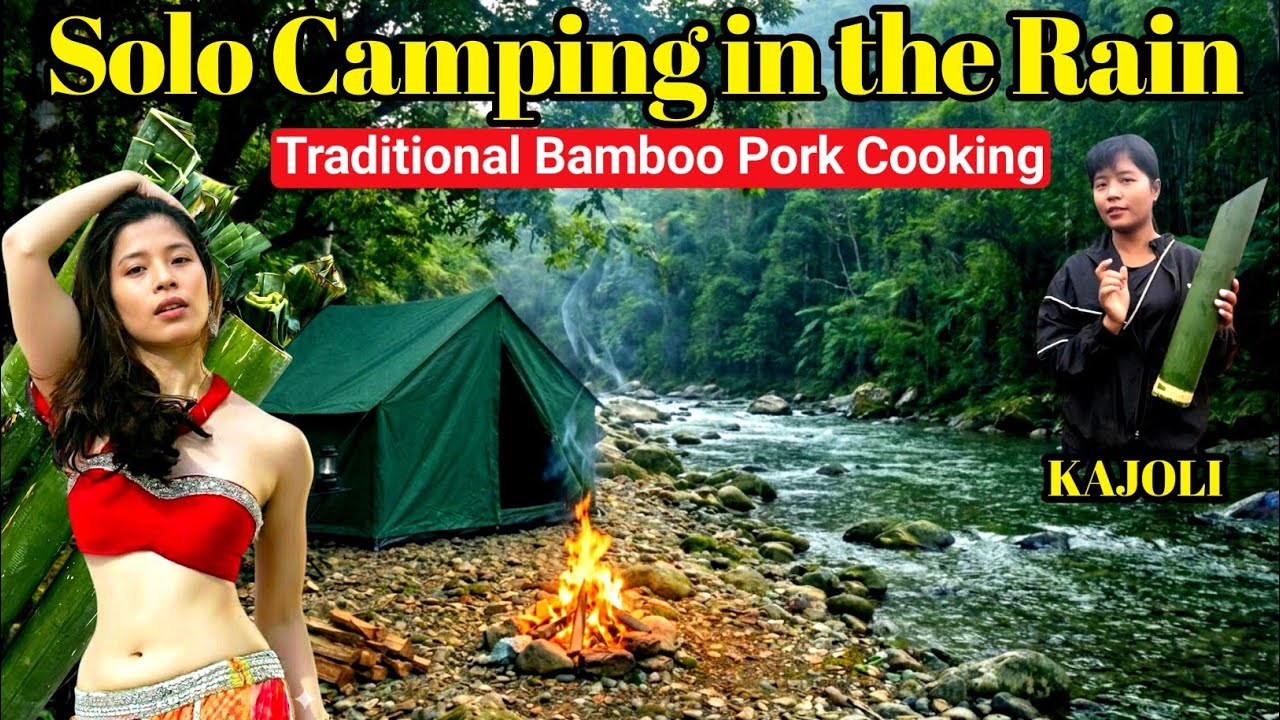 Solo Camping in the Rain / Traditional Bamboo Pork Cooking