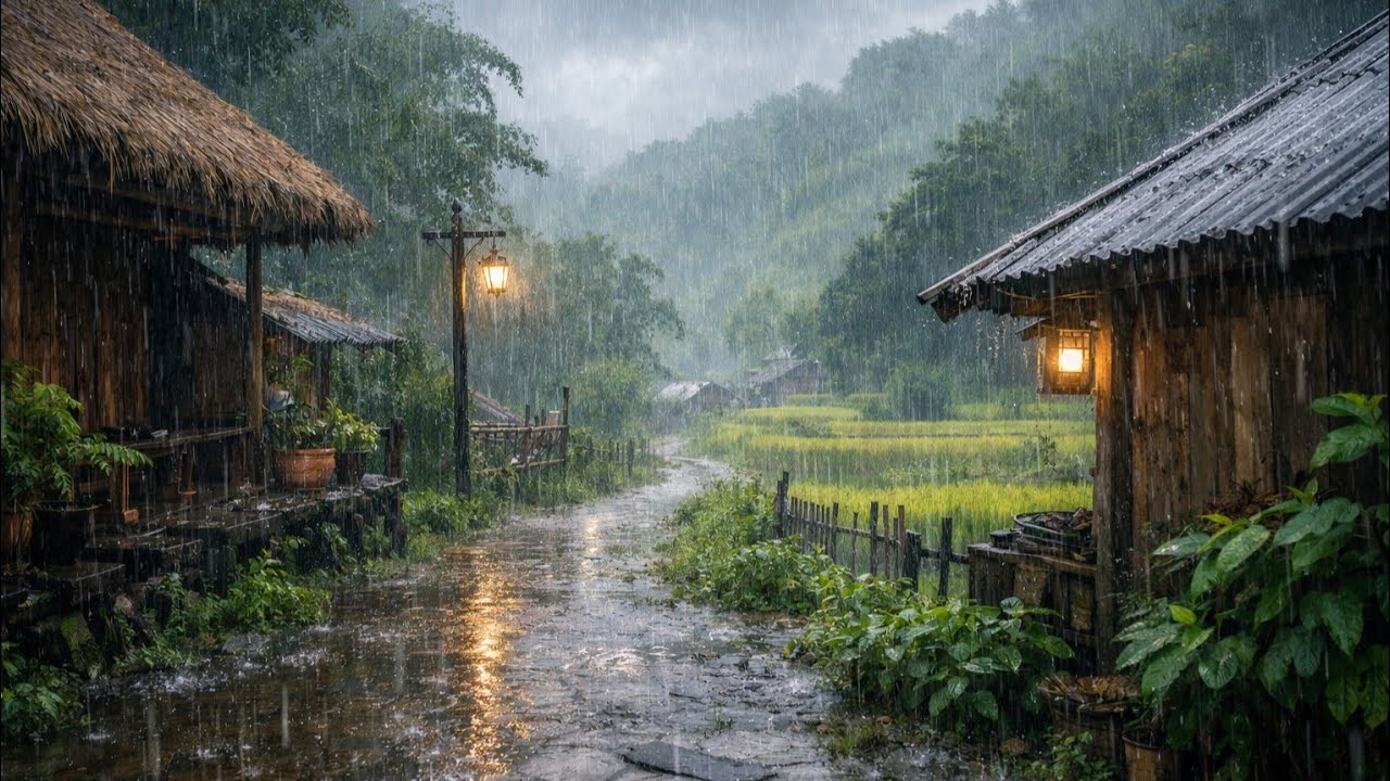 Peaceful Village Rain Ambience 🌧️ ASMR Countryside Rain Sounds for Sleep, Relaxation & Study