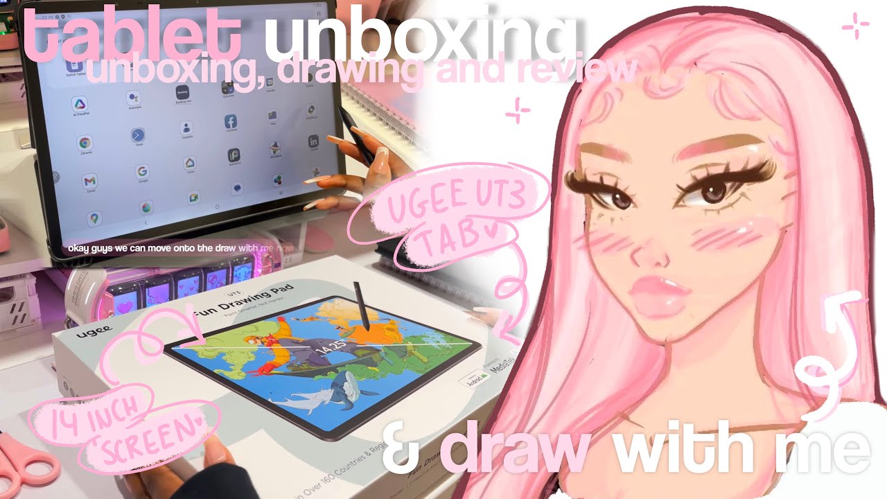 ugee ut3 💗 chill draw with me in ibis paint x | cosy drawing tablet unboxing, review & draw with me