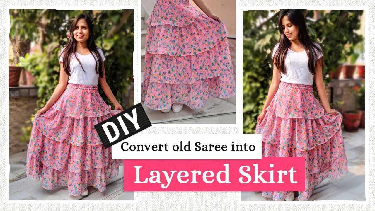 DIY - Convert Old Saree into a Layered Skirt | Ruffle Skirt