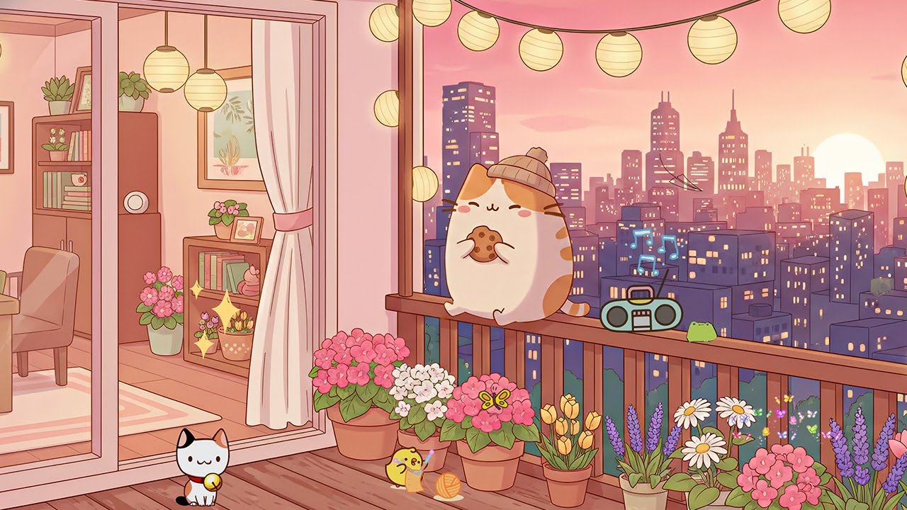 Mochi’s City Sunset Balcony 🌇 Relaxing Lofi for Cozy Evenings ✨ Lofi Aesthetic to Unwind