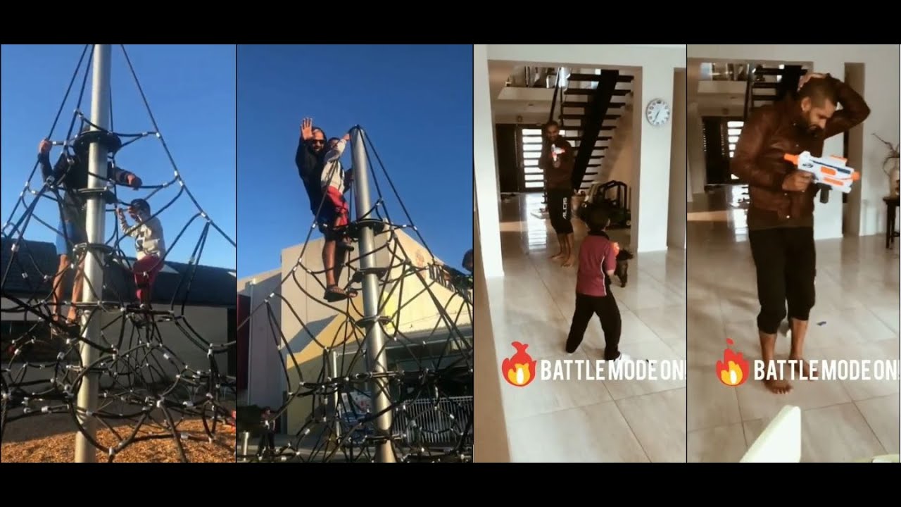 shikhar dhawan playing with his son and daughter