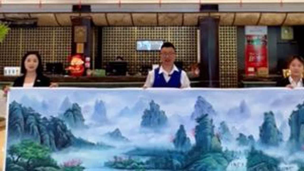 全国游走挑战用画交换美好 今天挑战去长春名人酒店交换客房#以画换物 #以画换物挑战 #山水画 #油画风景