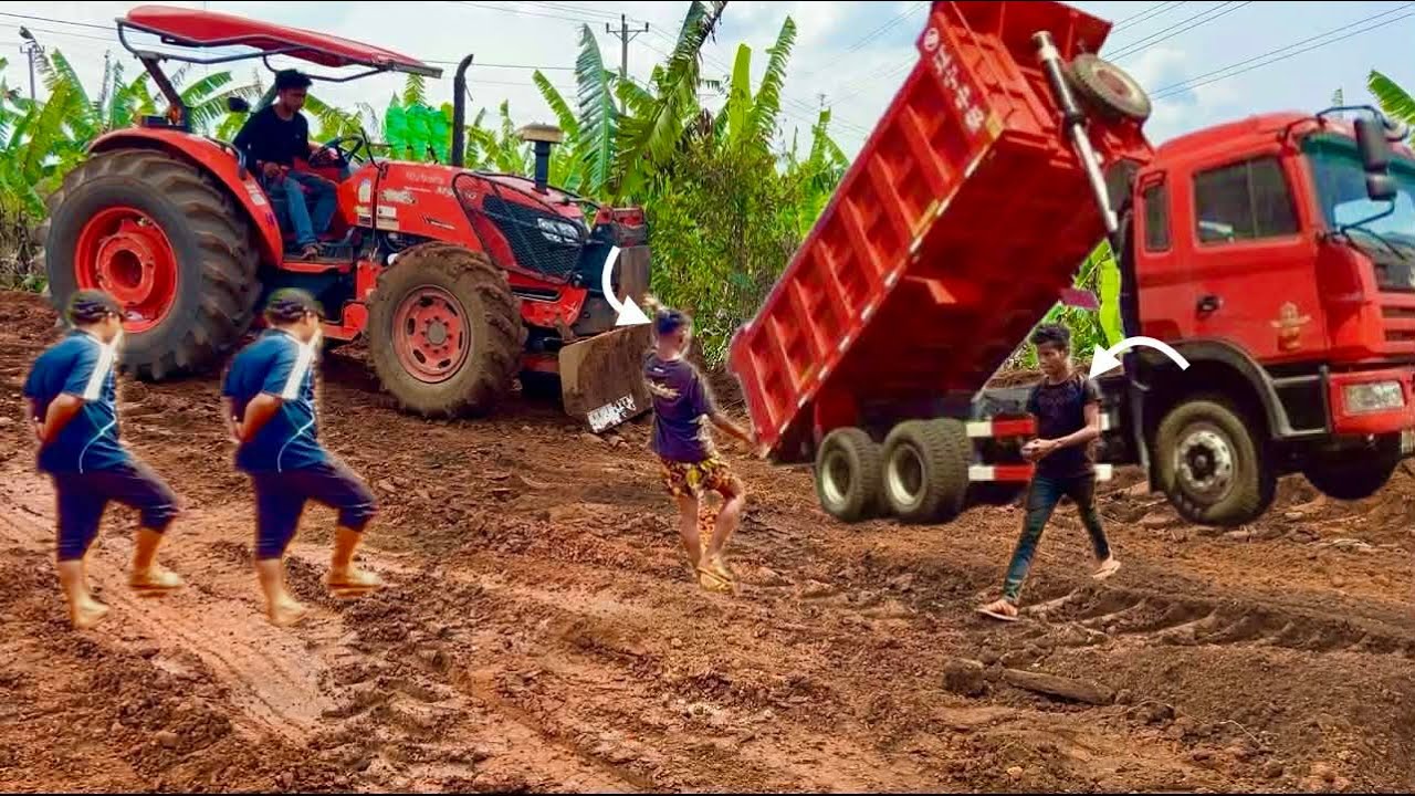 The dump truck and the tractor work really well together.