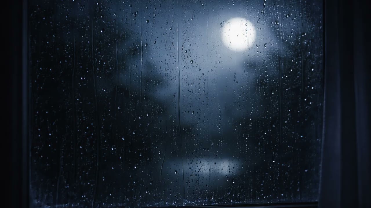 Ambient Rain Music for Sleep | Moonlit Window Night | 2 Hours