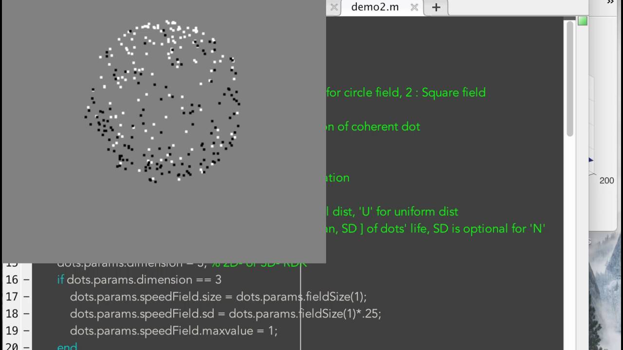 Random dot kinematogram, 3D (MATLAB + Psychtoolbox)