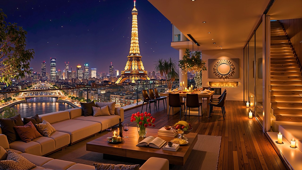 🌃 Romantic Paris Apartment Ambience with Elegant Jazz Saxophone Instrumental Music for Relaxation