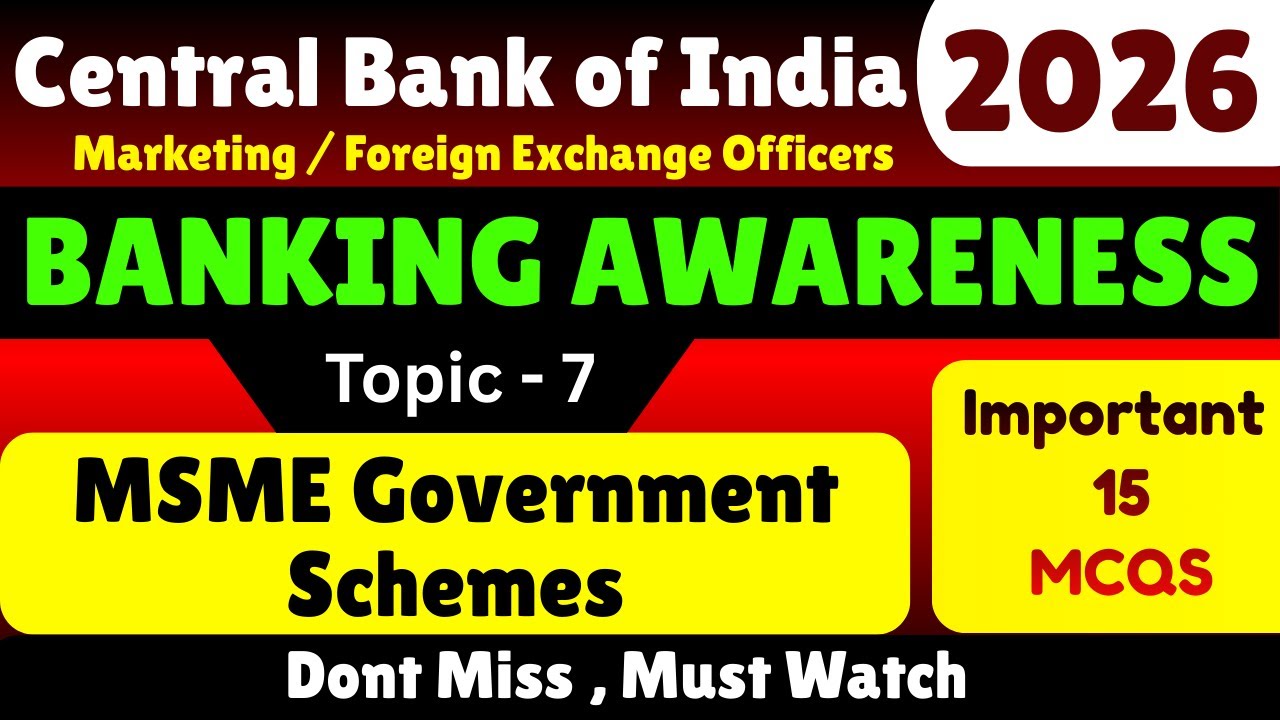 MSME Schemes MCQS | Central Bank of India Banking and General Awareness | CBI Banking PDF Notes 2026