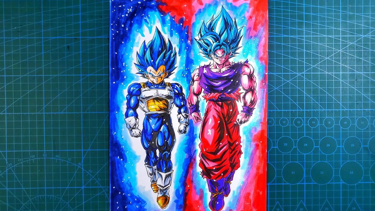 Как нарисовать Гоку SSJ Blue Kaioken и Вегету SSJ Blue Evolution🥶 [Полное тело] Dragonball