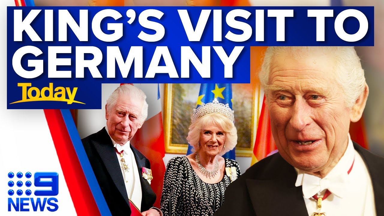 King Charles III and the Queen Consort arrive in Germany for first state visit | 9 News Australia