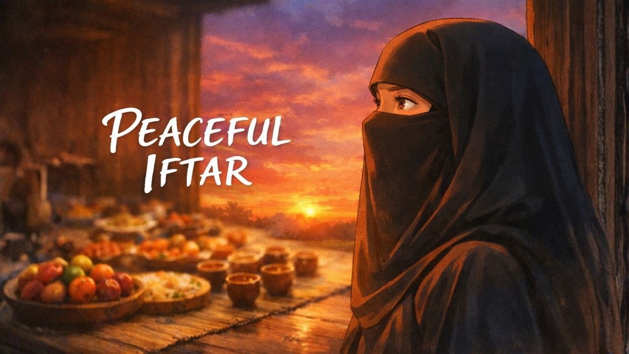 Ghibli Style Iftar ASMR 🌙 | Peaceful Nikabi Woman | Satisfying Anime Ramadan Evening