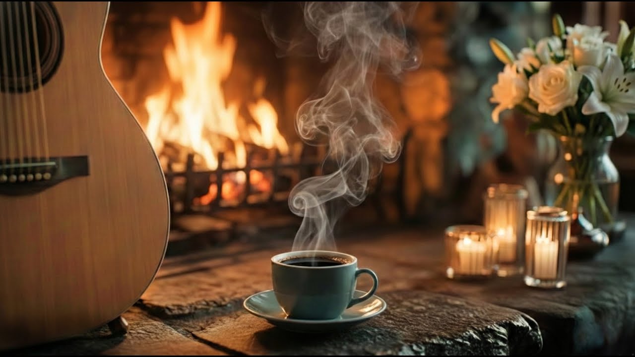 Relaxing Acoustic Guitar for Gentle Calm | Cozy Fireplace & Early Signs of Spring (2 Hours)