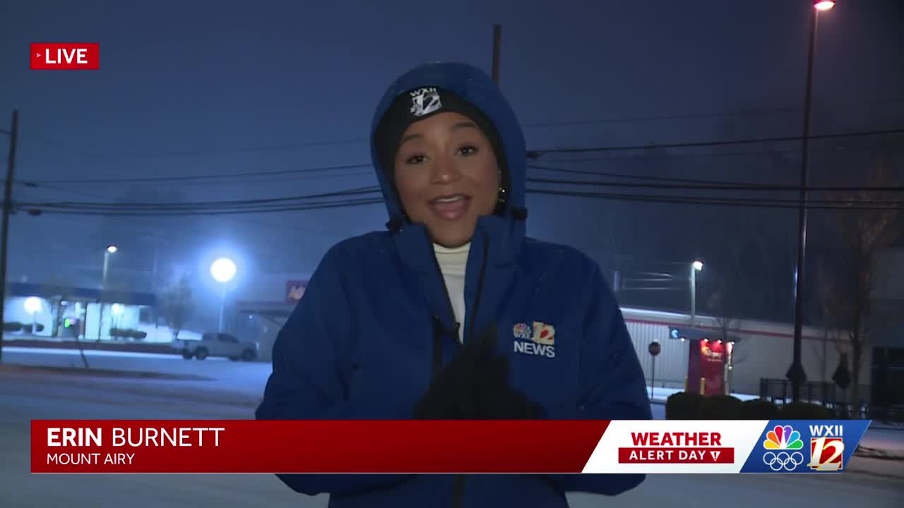 WXII's 12's Erin Burnett shares an update as travel conditions worsen in Mount Airy at 6 a.m.