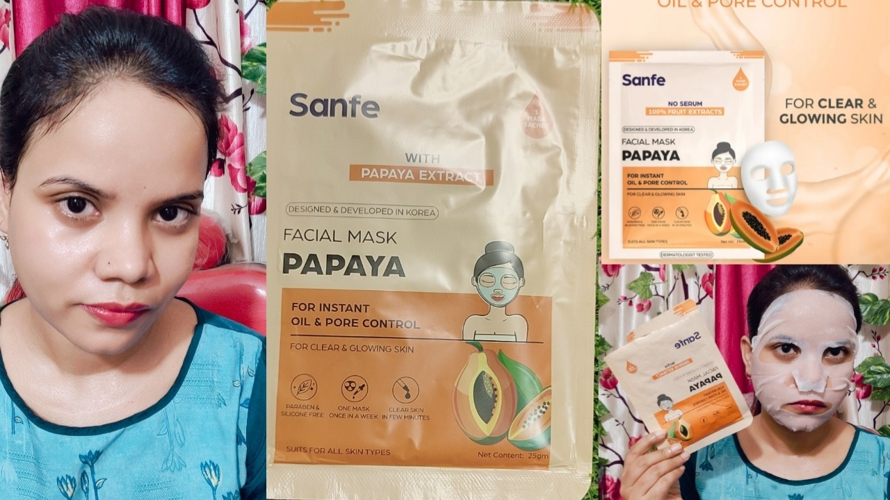 Sanfe Papaya Sheet Mask! Instant Oil & Pore Control Clear &Glowing Skin!For Honest Review