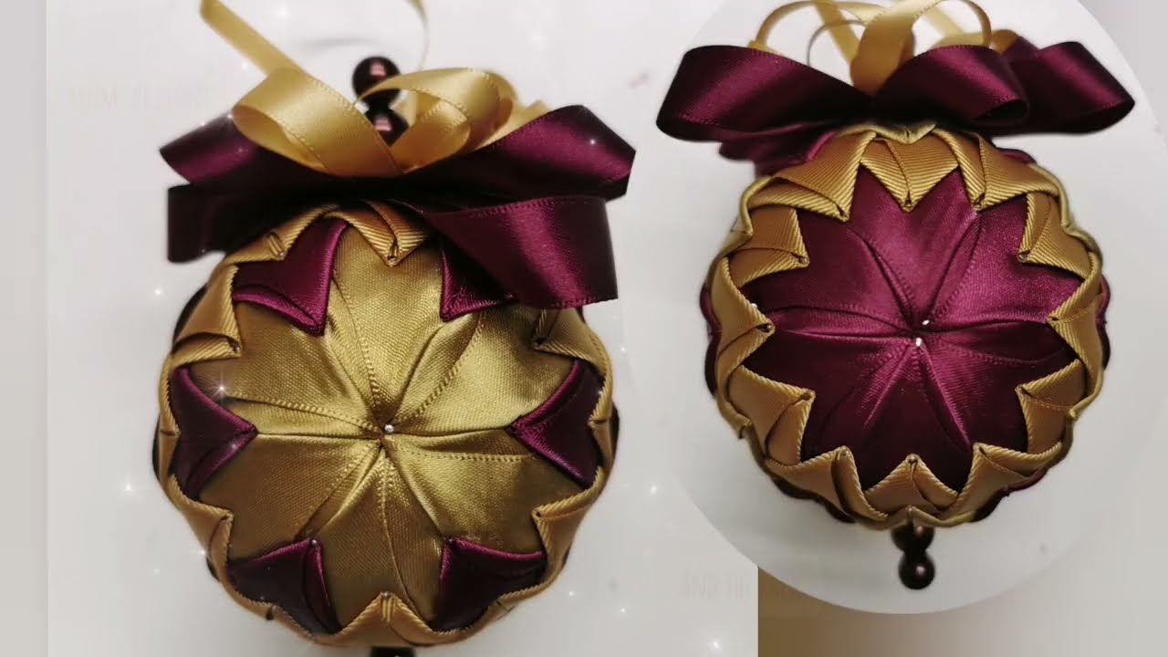 Ribbon Folded Bauble 12 pointed star, DIY Christmas decoration ornament Super easy craft no sew