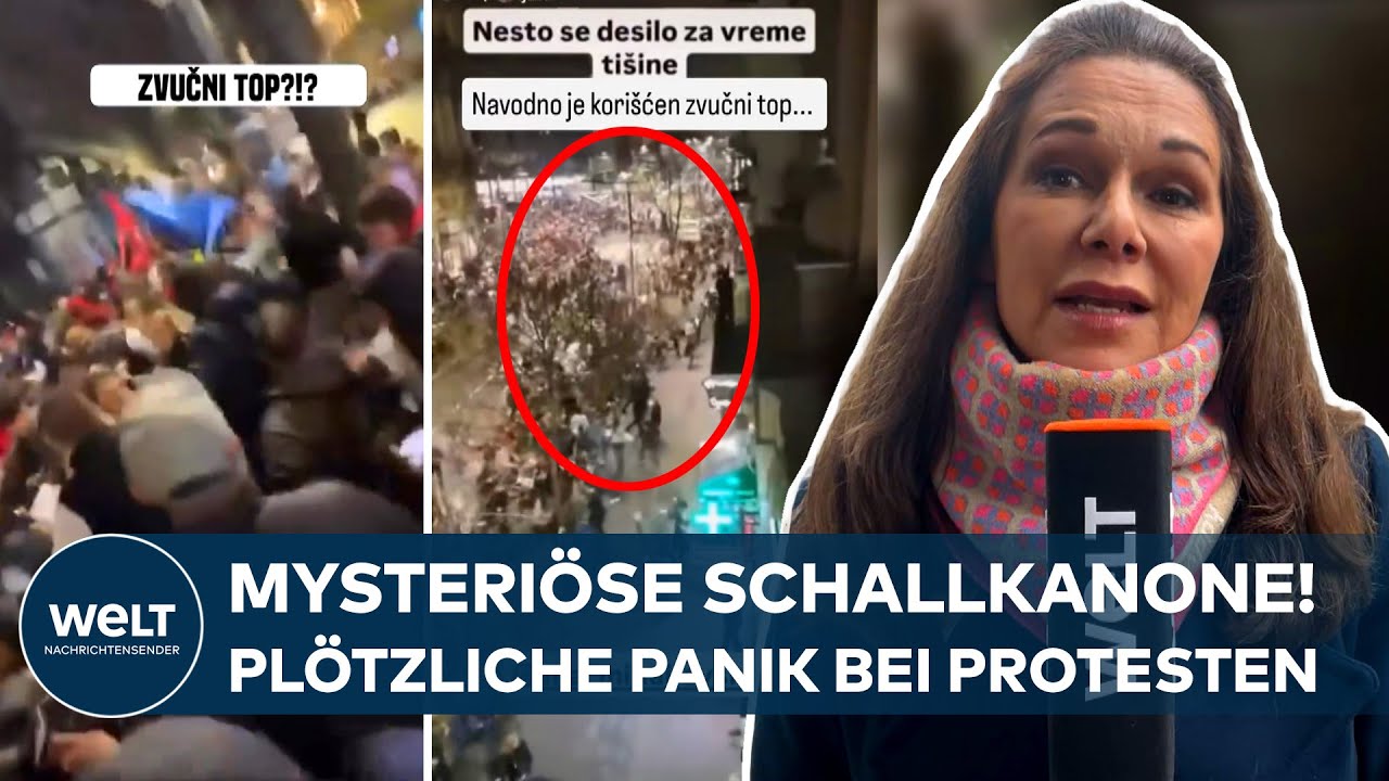 BELGRAD: Mysteriöse Schallkanone! Plötzlich Panik – Geräusch gedrängt Demonstranten auseinander