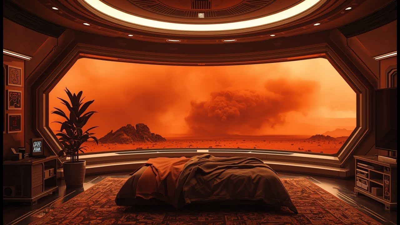 3 Hours of Mars Dust Storm Ambience | Futuristic Colony Bedroom | Sleep, Study, Focus