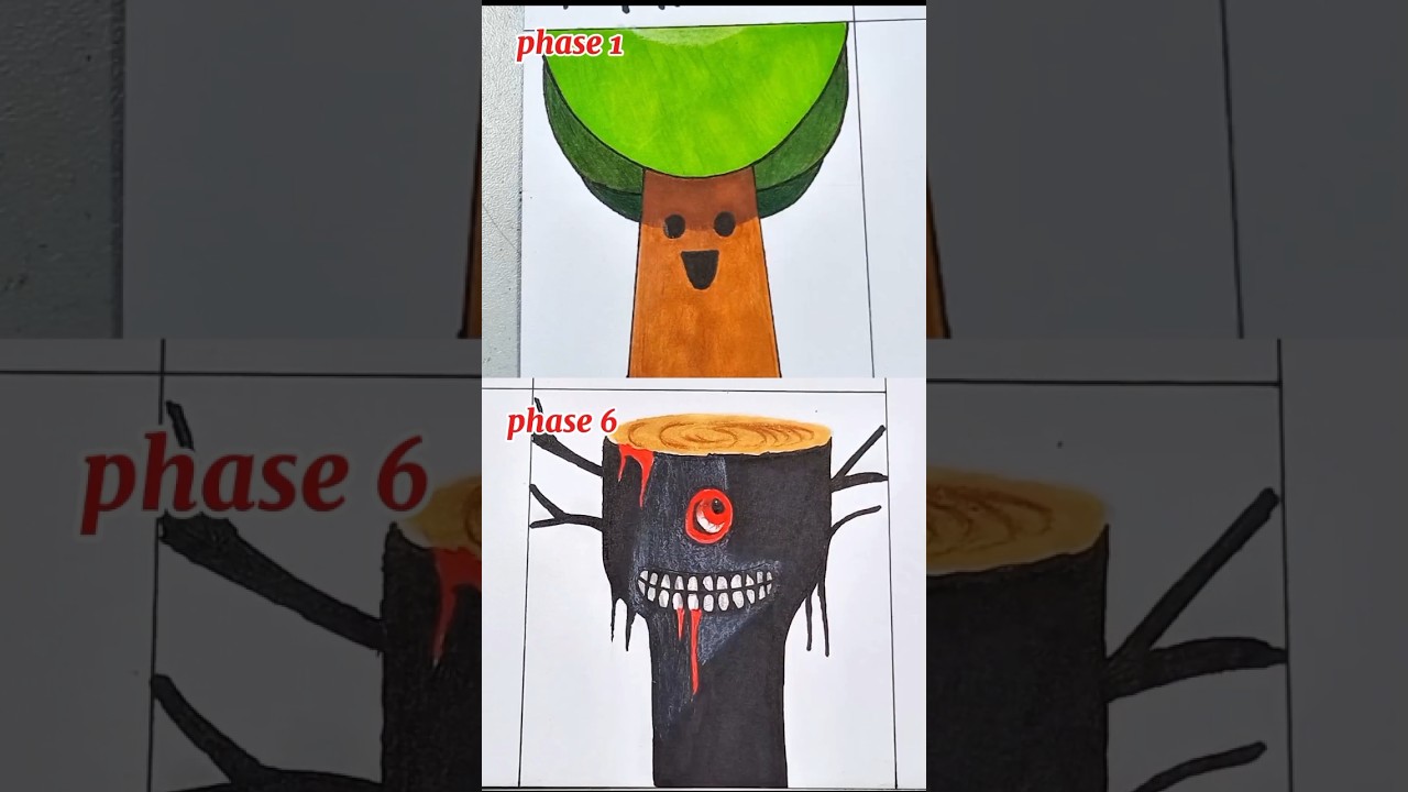 Drawing Mr Tree Phase 1 VS Phase 6 #incrediboxsprunki