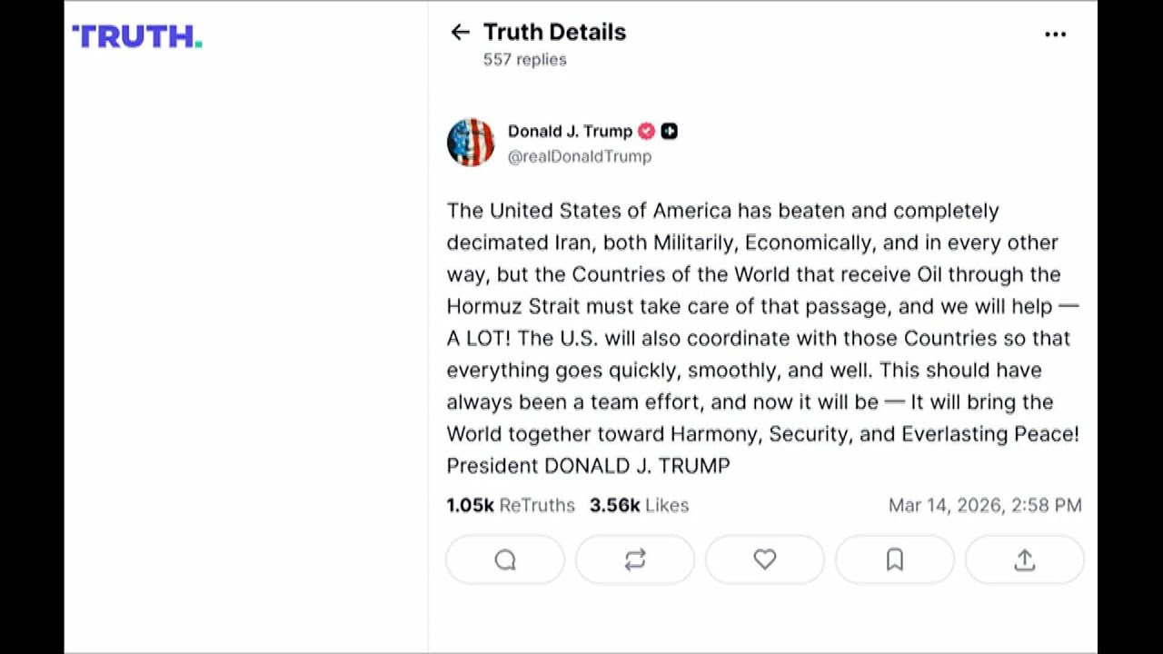 Trump says other countries 'must take care' of Hormuz (Truth Social) | AFP