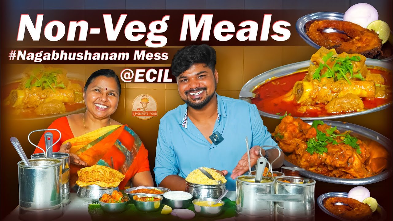 TELANGANA NON-VEG MEALS |Nagabhusham Mess | ft.5monkeys Food | Indian Street Food