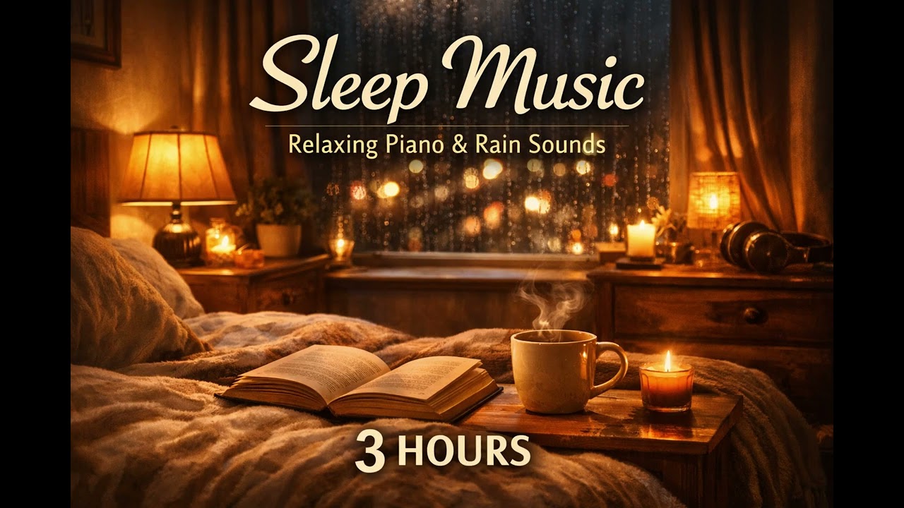 Cozy Bedroom Night Ambience with Relaxing Piano & Rain Sounds for Deep Sleep | 3 Hours