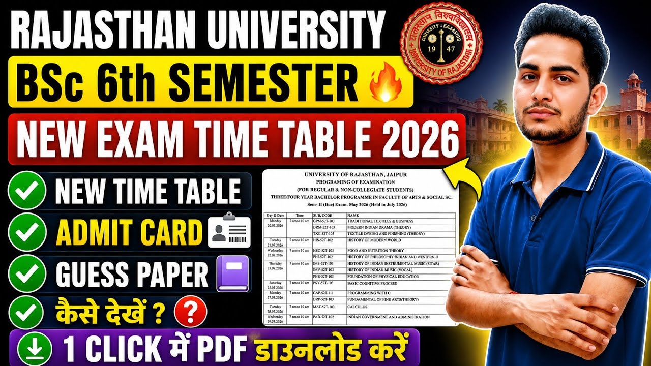 Rajasthan University BSc 6th Semester Exam Time Table 2026 🔥 Regular & Non-College Exam / Admit card