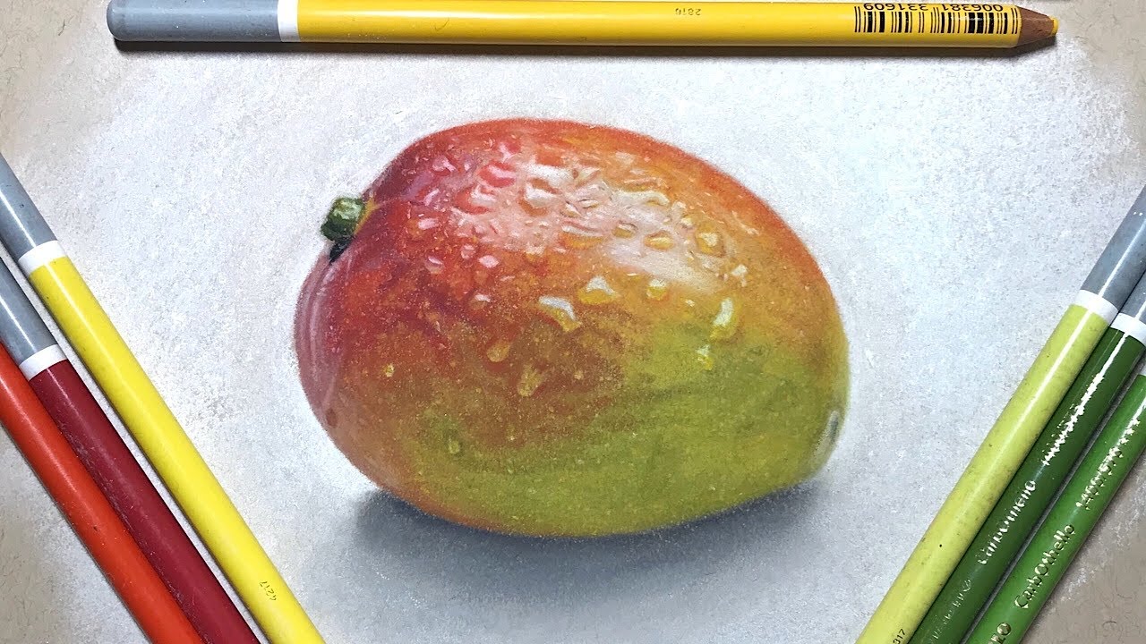 Drawing a mango 🥭 | رسم بلألوان الباستيل